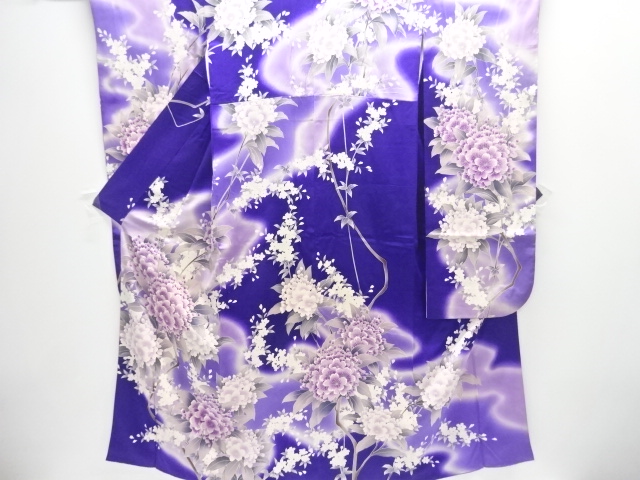 JAPANESE KIMONO / ANTIQUE FURISODE / SILK / BRANCH FLOWER